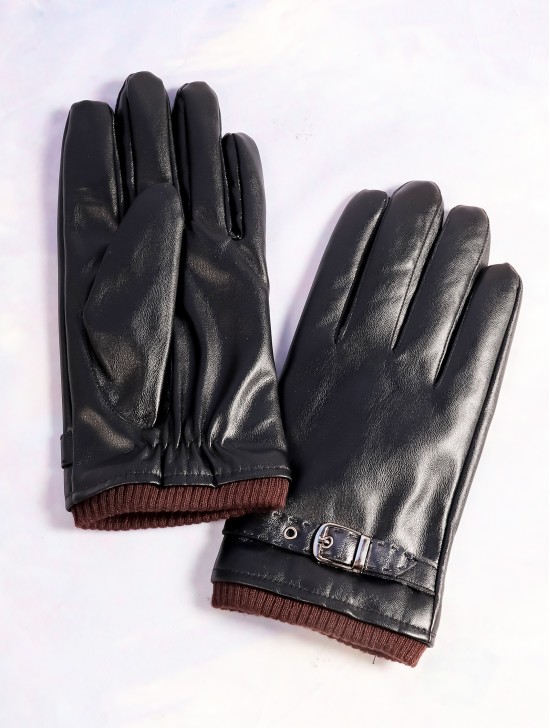 Unisex PU Touch Screen Gloves w/ Texture and Button Design